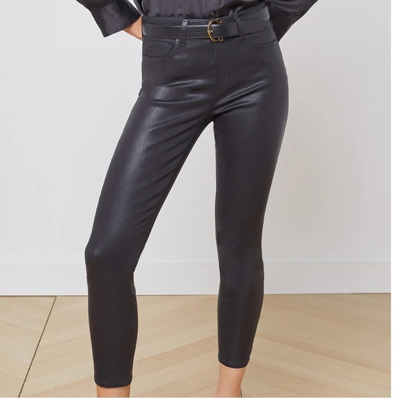 L’AGENCE Margot Coated Womens 29 Cropped Skinny High Rise Black Stretch Pants - Picture 16 of 16